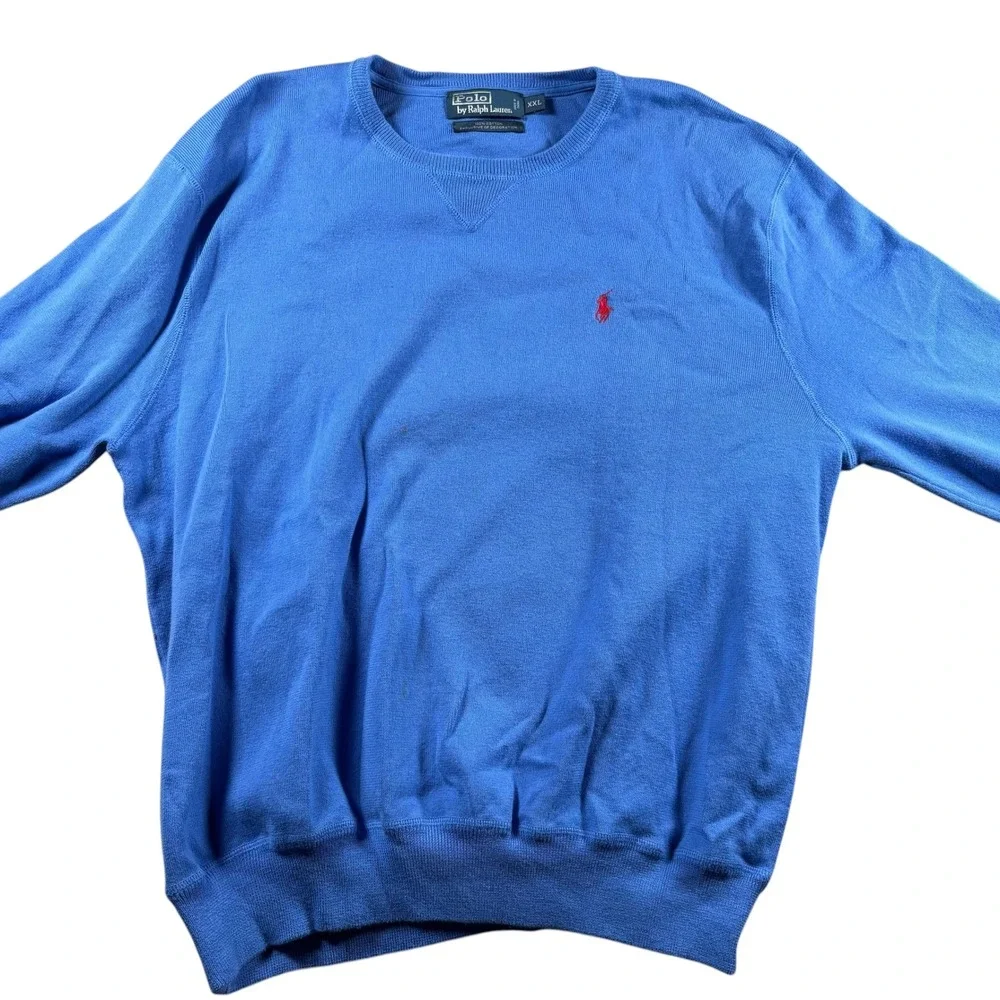 VTG Polo Ralph‎ Lauren Mens XXL Blue Crewneck preppy Sweater old money Logo